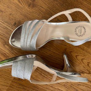 Silver glitter dressy sandal heel